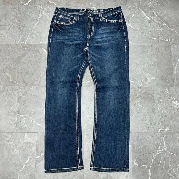 LA Idol Jeans Womens 19 Embellished Embroidered Dark Wash Bedazzled 41x34 - Picture 4 of 12